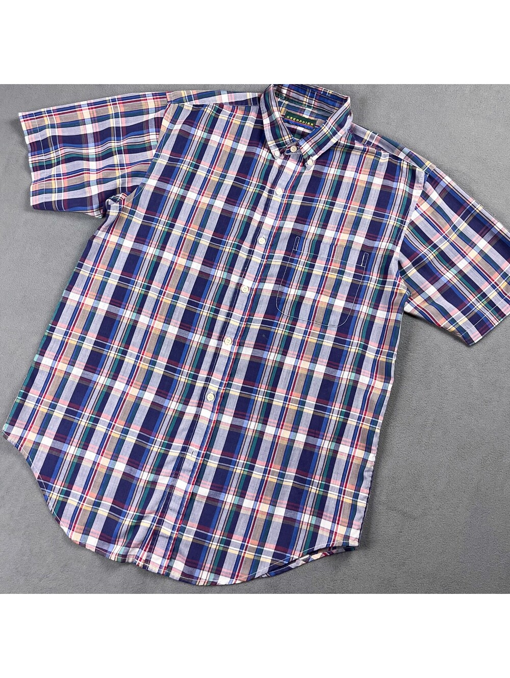 Vintage Men's Short Sleeve Button-Up Plaid Shirt, Lightweight